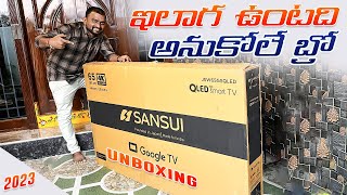 SANSUI 65 inches 4K QLED Google TV unboxing \u0026 review telugu | sansui QLED tv telugu