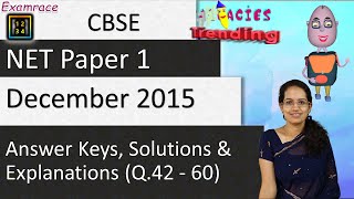 CBSE NET December 2015 Paper 1 (Q.42-60): Answer Keys, Solutions \u0026 Explanations