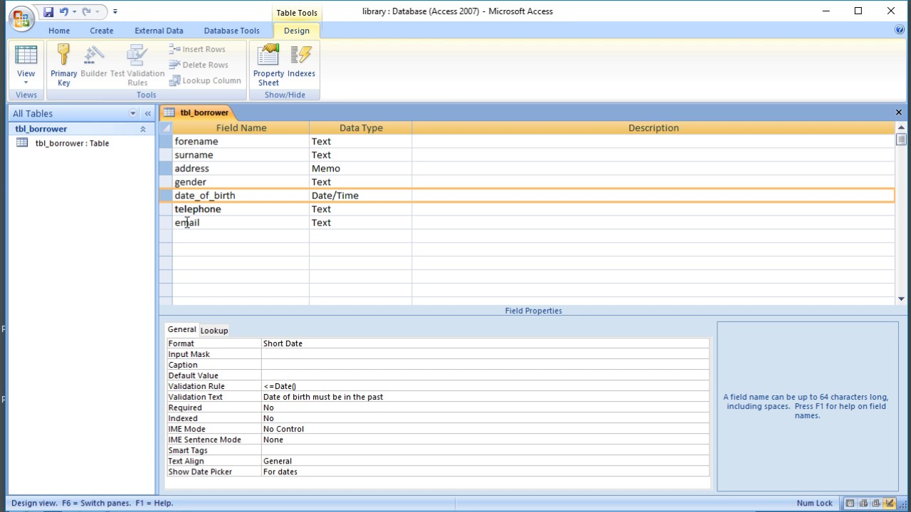 Microsoft Access - Creating Tables And Fields - YouTube