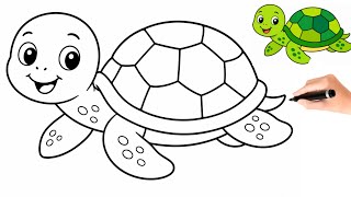 🐢 Turtle Drawing and Coloring for Kids | Easy Coloring for Kids 🎨