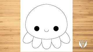 How to draw Cute Octopus Step by step, Easy Draw | Free Download Coloring Page