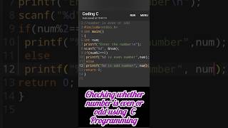 Checking Whether Number Is Even Or Odd using C-Program #evenodd #cprogramming #coding