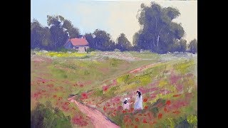 Learn To Paint TV E70 "Monet's Poppy Fields" Acrylic Painting Poppies Landscape Beginners Tutorial