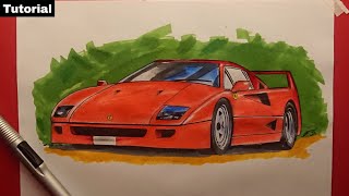 how to draw car, ferrari f40 ( easy art)  step by step 🏎️