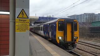 Northern Class 156404 and 150141 departing Salford Crescent