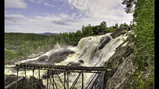 Haugfossen waterfall - vertical drop of 39 meters - video from all angles 4K - Norway