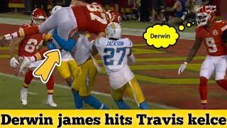 NFL highlights Derwin james Body slams Travis kelce crazy tackle DerwinhitsTraviskelcetoday #LACvsKC