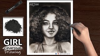 How to Draw Girl Face having Curly Hair | GIRL Realistic Charcoal Drawing | Girl Face Sketch