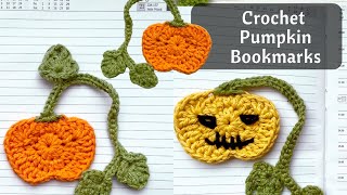 Crochet Pumpkin and Vine Bookmark | Crochet Halloween Jack-O-Lantern Bookmark