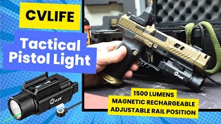 CVLIFE Tactical Pistol Flashlight | 1500 Lumens | Magnetic Rechargeable | Adjustable Rail Mounts