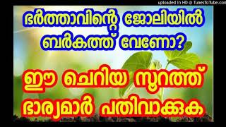 ഭർത്താവിൻറെ  ജോലിയിൽ ബർക്കത്ത് വേണമെങ്കിൽ ഈ ചെറിയ സൂറത്ത് ഭാര്യമാർ പതിവാക്കുക