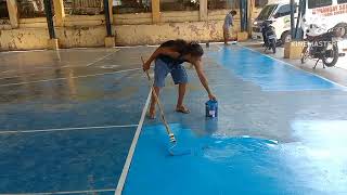 Repainting basketball court using epoxy enamel paints