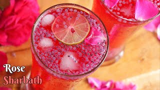 రోస్ షర్బత్ | How to make Rose Sharbath in Telugu ||  Vismai Food summer cool drinks recipe