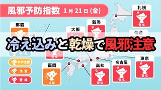 きょう21日(金)の風邪予防指数