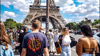 4K PARIS , Eiffel Tower Walk in Sunny Day in France