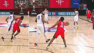 James Harden Throws Ball At Joel Embiid After Shove & Gets Technical Foul! Rockets vs Sixers
