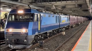 JR貨物EH200形11号機＋コキ16B（両）が大宮駅を通過するシーン（2091レ・高A209・コンテナ輸送）2021.12.23