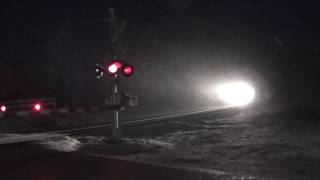 Amtrak #6 Meets #5 with Heritage Unit in Snowy Night