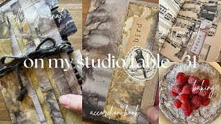 on my studio table - episode 31 (I changed my mind! Also collage, stitched paper, circles, journals)