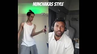 the men nunchakas style is very fast nunchakas training backe stage martial arts #nunchucks