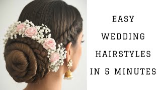 Wedding Hairstyles For long hair/ medium hair in 5 minutes | Bridal hairstyles, saree hairstyles