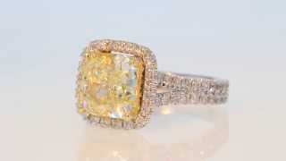 3.87CT Fancy Yellow Cushion Diamond 18kt Halo GIA Lab Cert/Appr $41K $19,995