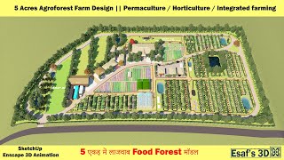 5 Acres Farm Design || Permaculture / Horticulture / Integrated farming || SketchUp Enscape 3D