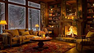 Cozy Winter Cottage ❄ Relaxing Jazz, Blizzard, Howling Wind and Crackling Fireplace for Study, Sleep