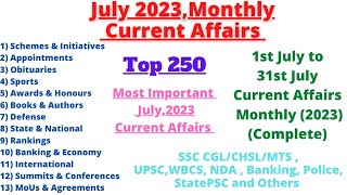 July Monthly Current Affairs | July 2023 Current Affairs | Important Current Affairs in July 2023 |