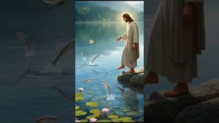 Jesus Standing at the Edge of a Crystal Lake with Leaping Fish 🐟 #DreamScreenAI #greatday4every1