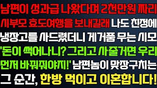 반전 신청사연 남편이 성과급 나왔다며 시부모 여행을 보내길래 나도 친정에 냉장고를 사드렸더니 거품무는 시모 참교육하는데라디오드라마사연실화사연의 품격썰