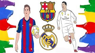 How to Draw and Color - Barcelona, Real Madrid Logo and Messi & Ronaldo Coloring Pages
