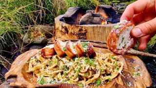 For Pasta FANS ONLY, Chicken alfredo ASMR cooking(4K Relaxing sounds, Nature)
