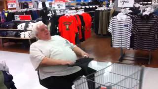 UNCENSORED SUPERPOP: wrecking stuff at Walmart!! riding scooter old crazy grandpa smashes things