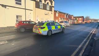 Cheshire police 2024 (24 plate) Toyota Corolla passing Widnes fire station with a blue light demo