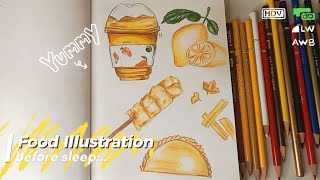 Draw before sleep with me / Yellow food by colored pencils