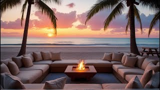 Fresh Sunset Atmosphere at Peaceful Beach House with Gentle Jazz Music \u0026 Crackling Fireplace 🌅