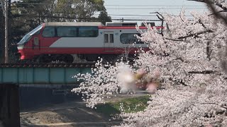 [走行ｼｰﾝ集] 名古屋鉄道 桜咲く岡崎公園前を走る列車たち 2023 (警笛\u0026MH付き)