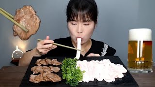 Beef back bone, grilled cow tongue, mukbang. ASMR