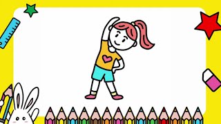 Como hacer dibujo niña haciendo ejercicio, fácil paso a paso 👧