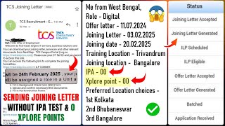 🥳Finally TCS Start Sending Joining Letter For All Who Didn't Given IPA Exam \u0026 Having 0 Xplore Points