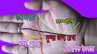 উচ্চ সম্মান, সুন্দর সূর্য রেখা, সুন্দর ভাগ্য রেখা, বৈদেশিক ইনকাম।