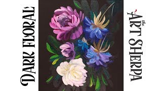 Easy Painting in acrylic Dark Floral for Beginners | TheArtSherpa