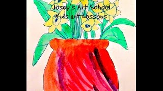 Joseys Art School Episode #71 Daffodils Line drawing Lesson Beginner Drawing Meditation Activity