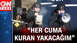 Paludan bu kez de Danimarka'da polis korumasında Kuran'ı Kerim yaktı!