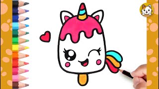 Unicorn Ice Cream Drawing Easy | How to draw a Cute Unicorn Ice Cream | Coloring Pages For Kids