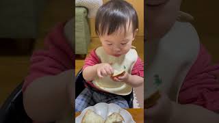 パンを贅沢に食べる1歳児　そんな食べ方するん？　#shorts