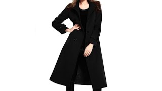 Escalier Women's Wool Trench Coat Winter Double-Breasted Jacket with Belts.