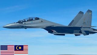 USAF: Su-30MKM fighter jets of the Royal Malaysian Air Force during aerial refueling.