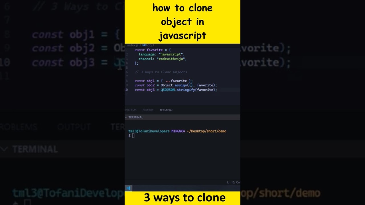 HOW TO CLONE OBJECTS IN JAVASCRIPT 🔥 #javascript #short #coding #howto ...